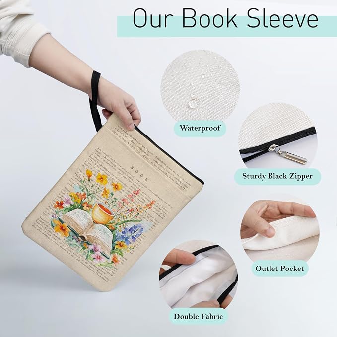 Vintage Book Wildflower Book Pouch for Paperbacks, Book Covers for Women Book Lovers Librarian Lovers Bookish Group Club, Reading Accessories for Reader Bookish, Graduation Birthday Book Sleeve Gifts