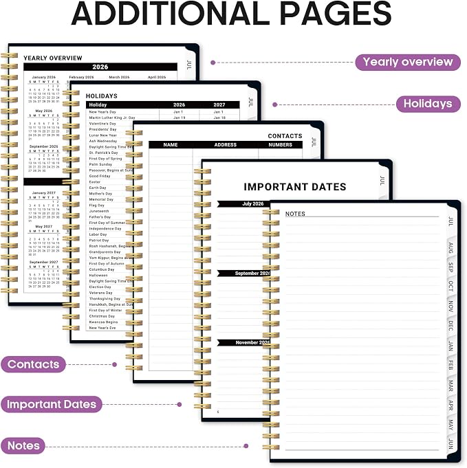 Planner 2026–2027, Weekly & Monthly Academic Organizer for School Year, Jul 2026–Jun 2027, Hardcover Planner with Tabs, Back to School Essential, 6.3" x 8.5", Bold Bouquet