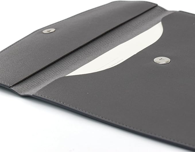 VANRA 1 Piece PU Leather File Folder Vertical A4 Document Holder File Envelope Waterproof Leather Portfolio Case Filing File Organizer for Letter Size with Magnetic Button Closure (Grey)