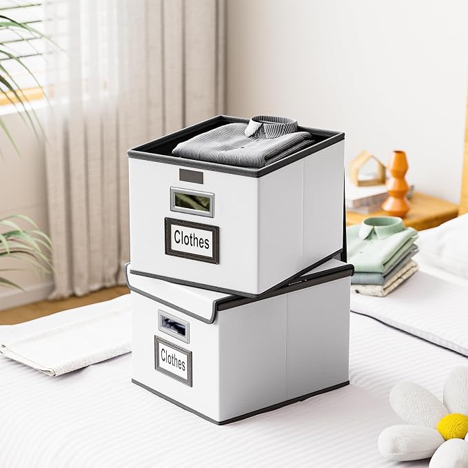 Portable Leather File Organizer Boxes with Lids, Collapsible File Folder Organizer Boxes, Decorative Small Filing File Cabinet for Home/Office, Easily Store Documents/Hanging File Folders