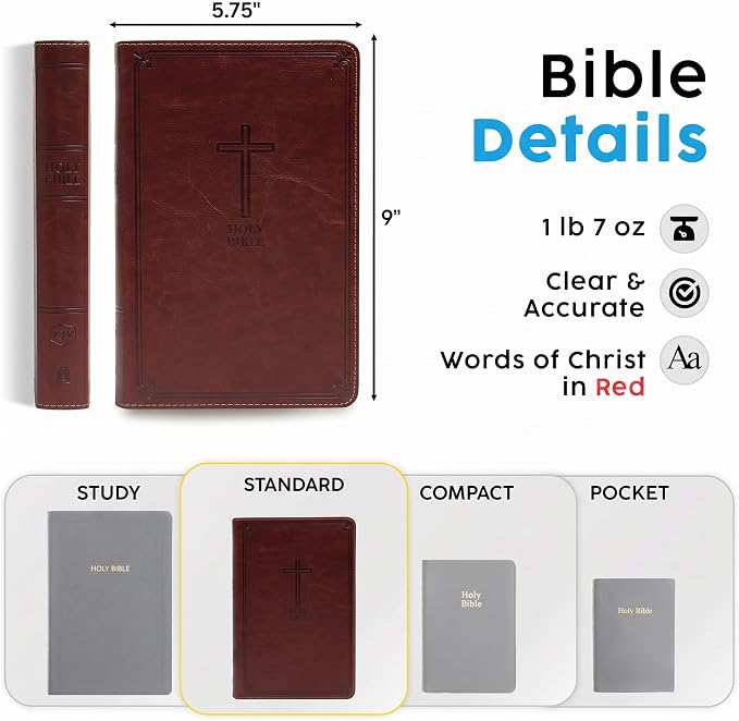 Printualist Personalized KJV Deluxe Holy Bible with Name Engraved, Red Letter King James Version, Faux Leather Auburn Cover, Custom Gift Bible for Christian Celebrations