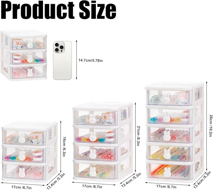 CEYAZYE CEYAZYE Small Desk Organizer with Drawer, Stackable Makeup Organizer White, Mini Plastic Storage Box for Desktop, Bathroom Counter or Dresser, School, Home, Office (5 Tier)