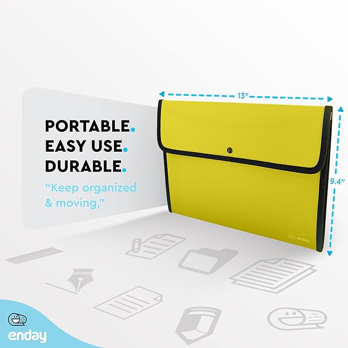 Square Flap Document Holder Green, Expanding File Folder, A4 Letter Size Reusable Filling Envelopes, Snap Closure Wallet File Pouch Also Available in Blue, Purple, Green, Red, Grey, 1 Pc– By Enday