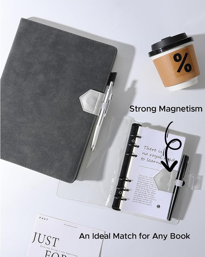 Magnetic Leather Bookmarks with Pen Holder Vegan Leather Book Marks Gifts for Reading Book Lovers Notebook Travelers (Silver-2PC)
