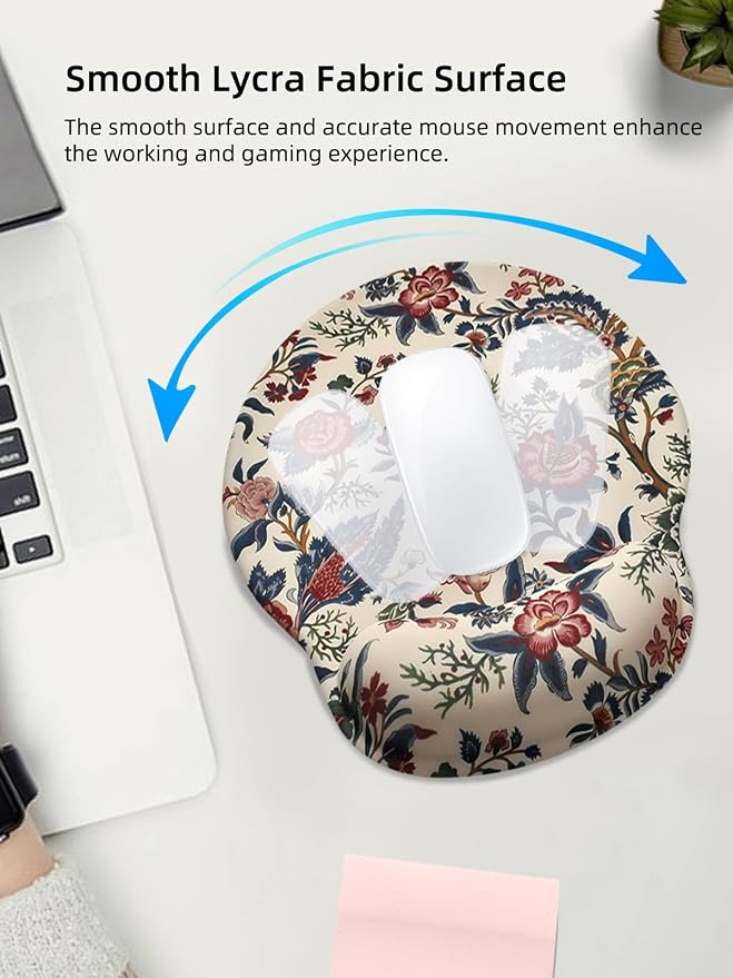 Lily Floral Mouse Pad Wrist Support Wrist Rest, Flower Ergonomic Mouse Pad with Non-Slip Base for Office Gaming Working Computers,Desk Accessories Pain Relief Mouse Mat, Retro