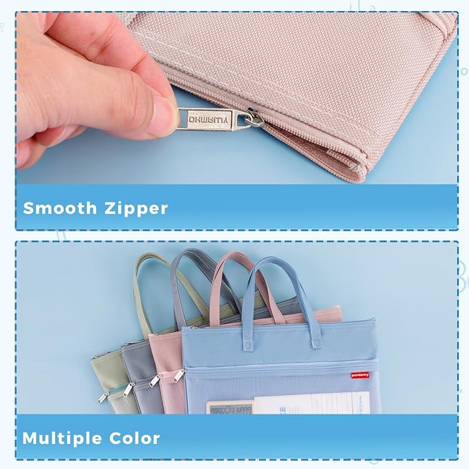 Pendancy Mesh Zipper Pouch A3 Size, Large Double Pocket Waterproof File Bag with Handle, 13x17 in Foldable Document Storage for Puzzle Project/Cross Stitch/Travel/Office（Advanced Pink）