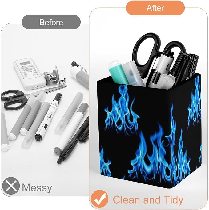 Pen Holder Stand For Desk, Pencil Pen Holder Cup, Desktop Stationery Organizer, Waterproof Multifunctional Office Supplies Blue Fire
