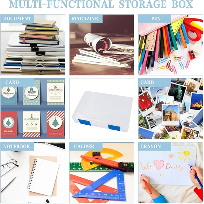 12 Pcs Clear A4 A5 File Box Document Plastic Storage Box with 48 Labels File Holder Organizer Paper Plastic Case Magazine Protector with Buckle Office School Supplies(Blue)