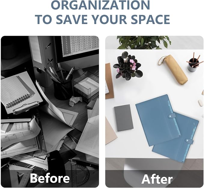 2Pack Accordion File Organizer Expanding File Folder with 8 Pockets, Bulk Letter Size Portable Paper Document Organizer for Office Home Business Supplies