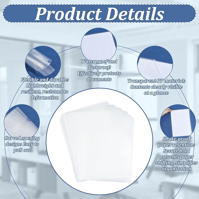 120PCS Clear Plastic Folders Document Protectors Sleeves Bulk with 120PCS Label Stickers Paper Filing Storage Organizes Folders for Office School Home Document Letter Protection, 7.9"X12"