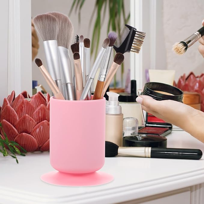 FOMIYES Multipurpose Makeup Brush Holder Organizer with Suction Cup for Desk Pen Storage and Cosmetic Tools 3.9X1X3.9 Inches