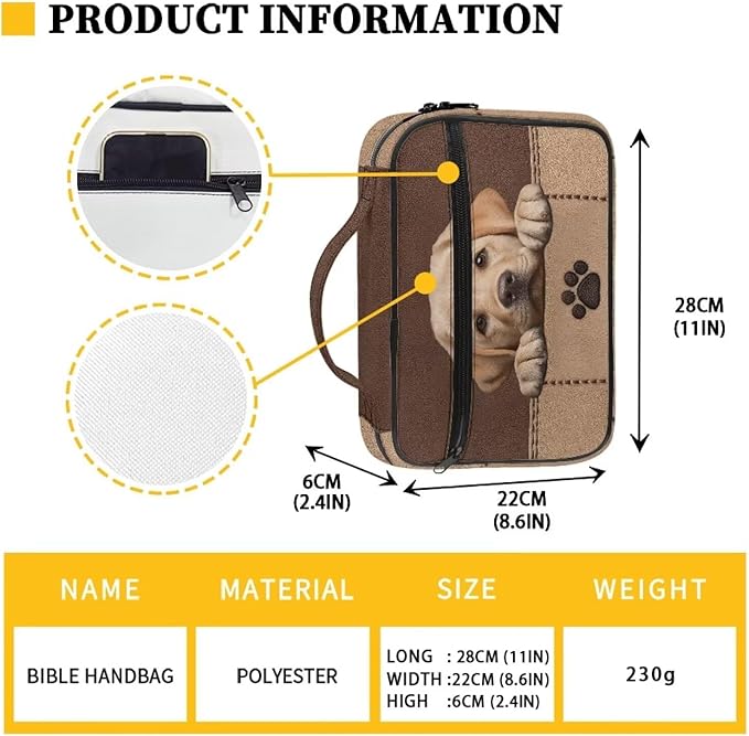 Labrador Paw Print Bible Covers for Women & Men, Bible Organizer Carrying Case with Zippered Pocket Bible Protective Bag, Brown