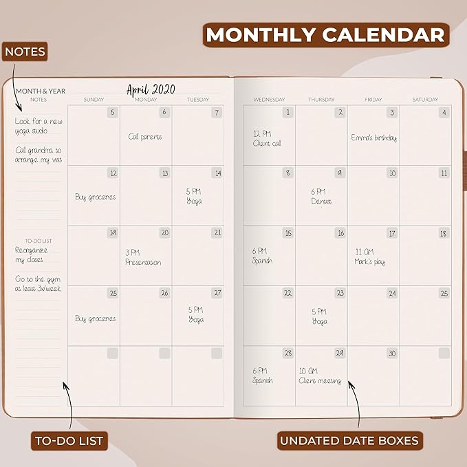 Skyline Hourly Weekly Planner – Undated Agenda & Daily Appointment Book – Time Blocking Notebook for Business Entrepreneurs, A5 (Sandstone)