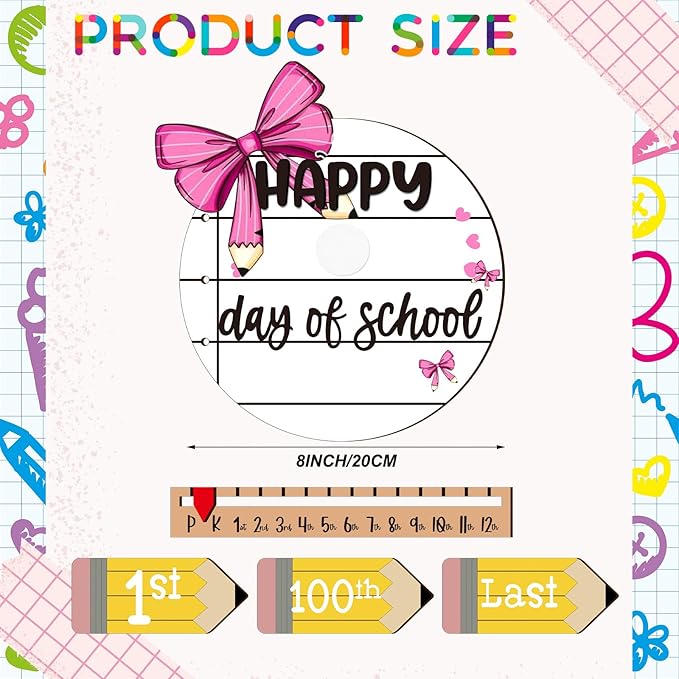 Kosiz First and Last Day of School Sign with Back to School Pink Bow Board Gifts Coquette Wooden First Day Sign Reusable Dry Erase 8''