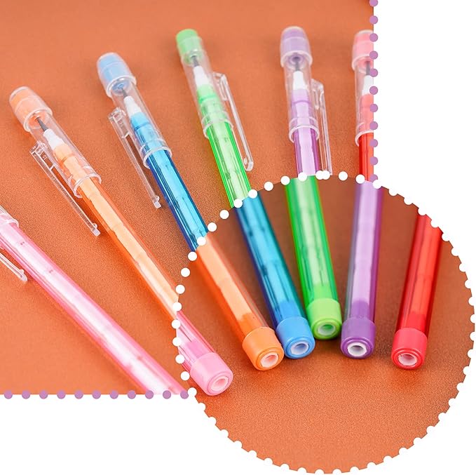 Kolewo4ever 36pcs HB Pencils Kawaii Cute Multipoint Pencil Push Translucent Non Sharpening Stackable Pencils Pop Up Plastic Pencil for Classroom Rewards Carnival Prizes (Normal)