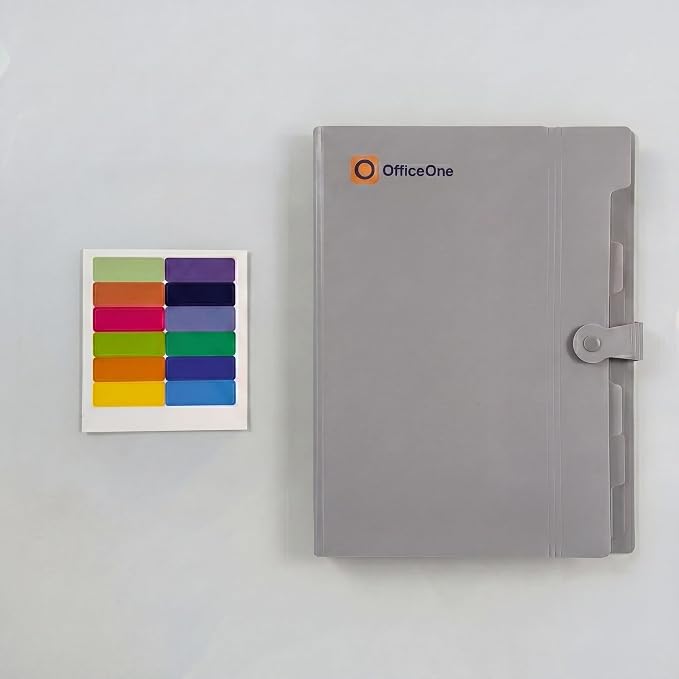 OfficeOne 8-Pocket Expanding File Folder, A4 Letter Size Accordion Document Organizer with Snap Closure, Labeled Tabs & Customizable Color-Coding Stickers, Home Office School (Stone Gray)