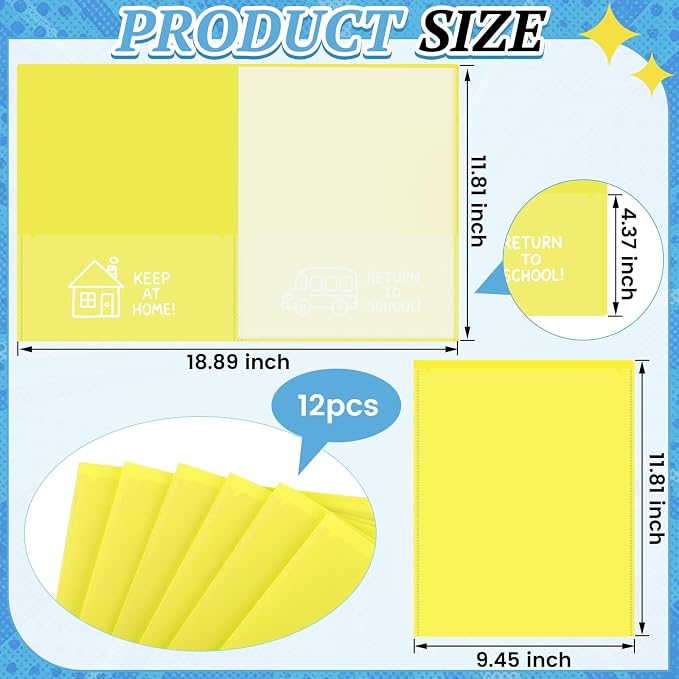 12 Pcs Take Home Folders for Elementary Students,Back to School 2 Pocket Folders with Clear Front Pocket 4 Inner Pockets,Plastic Parent Teacher Communication Folder 11.81 x 9.45 Inch (Yellow)