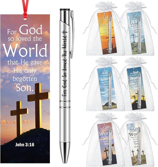 Dispowreath 24 Pcs/ 12 Sets John 3: 16 Church Gifts Religious Christian Gifts Include 12 Bible Verse Pen, 12 Religious Cross Bookmark for Church Handouts Prizes Party Favors