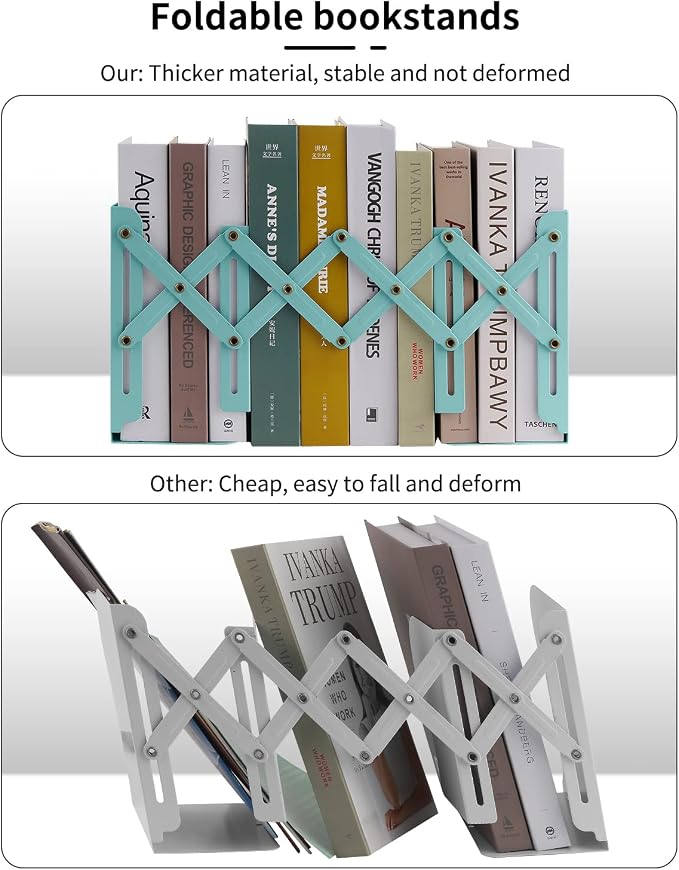 MSDADA Adjustable Bookends, Book Ends for Heavy Books, Expandable Book Organizer for Desk, Shelf, Office, School, for 6 7 8 9 10 11-15 Boys and Girls, Extends up to 19 inches (Light Green)