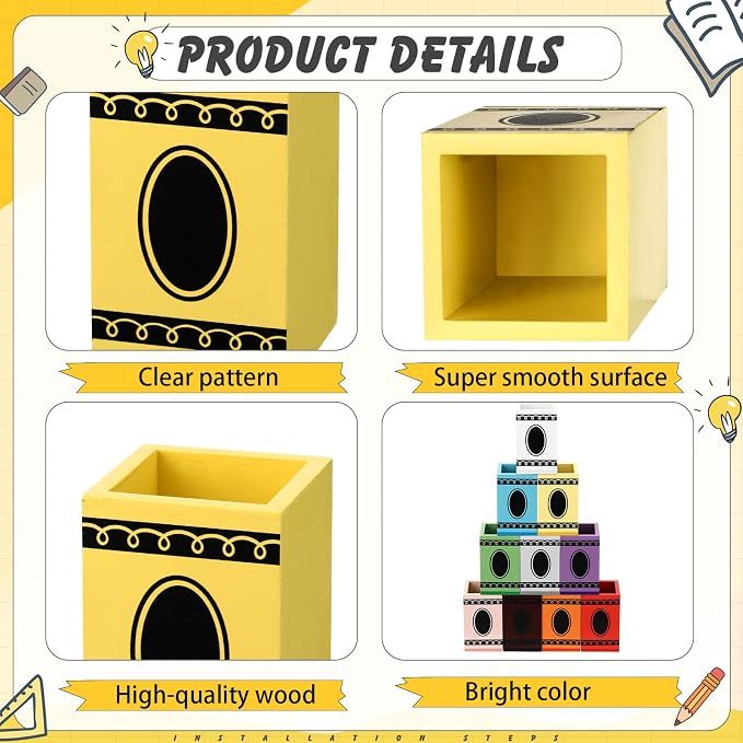 Threehoney 10 Pcs Crayon Organizer Crayon Box Shaped Crayon Holder Wooden Colored Pen Holder Crayon Dispenser Marker Storage Organizer for Back to School for Classroom School Art Storage Supplies