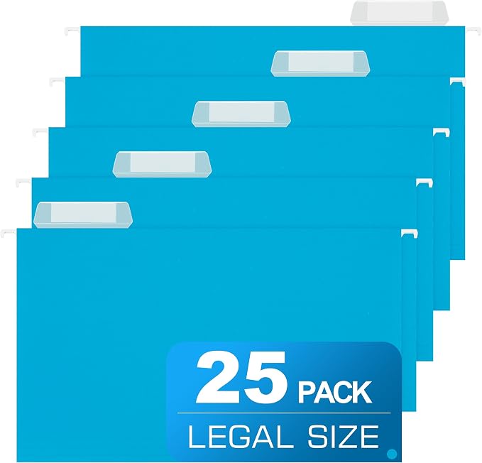 Legal Size Hanging File Folders,25 Packs Legal Hanging File Folders,Blue Legal Size Hanging Folders,9.2'' × 14.8'',Hanging Folders for Filing Cabinet,1/5 Adjustable Tabs for Office,School,Home