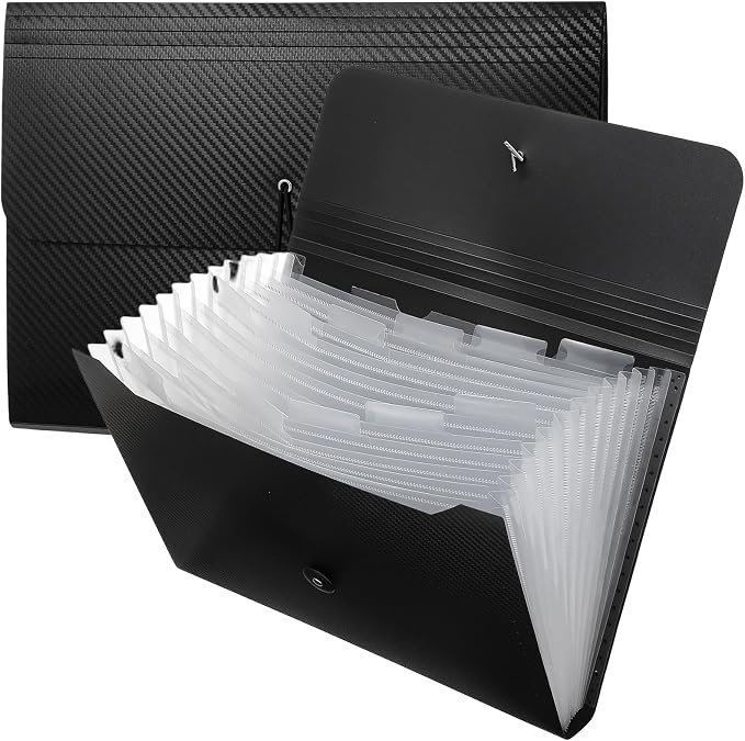 2pcs Expanding File Folders,13 Pockets Accordion File Organizer Document Organizer with Elastic Buckles Closure,A4 Paper Document Organizer for Home School Office