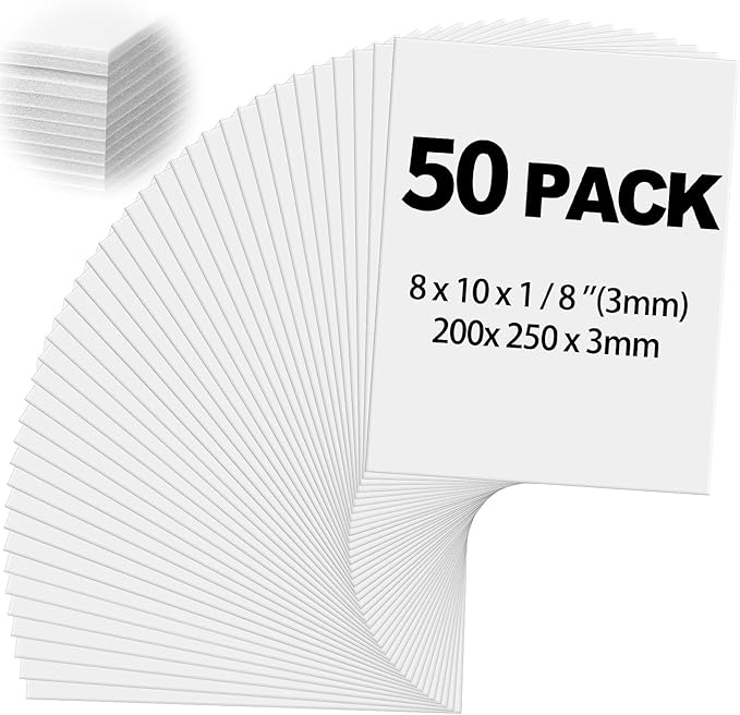Frienda Foam Boards Thickness Foam Poster Boards for Presentation Board for School Crafts Office Art Projects(8 x 10 Inch,White,50 Pack)