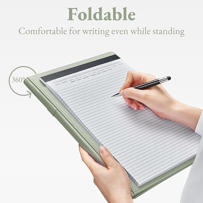 Mymazn Padfolio Portfolio Folder, Faux Leather Interview Resume Folder with Document Organizer & Business Card Holder, Letter-Sized Notepad Legal Pad Holder for Men Women (Sage Green)