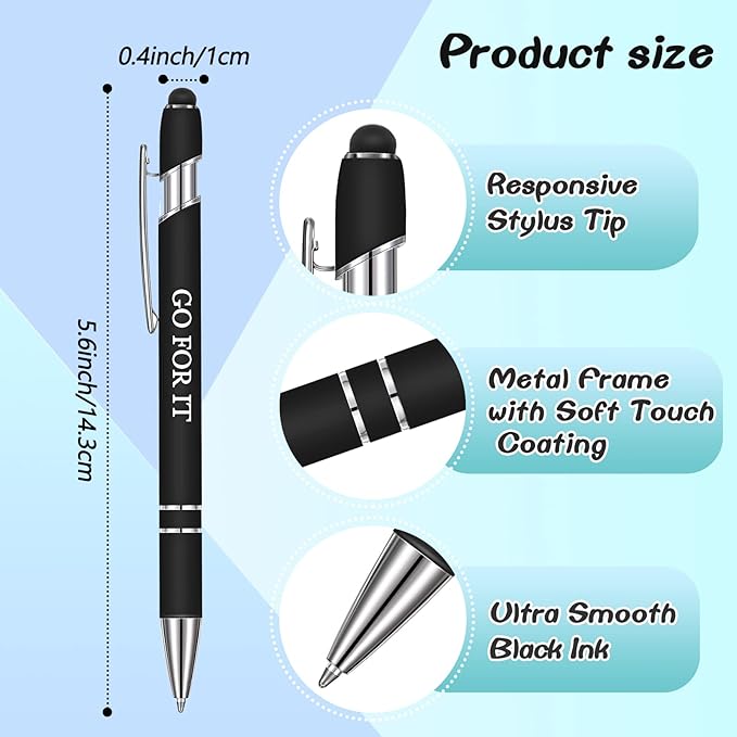 Zonon 12 Pcs Inspirational Pens Gift Set Funny Ballpoint Pen with Stylus Tip Motivational Graduation Gifts Bulk for Teacher Coworkers Nurse School Office Supplies(Black,Motivational Style)