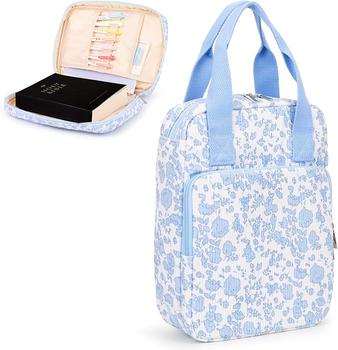 Bible Cover for Women, Bible Case,Carrying Bible Bag Scripture Case Church Bag Bible Protective with Font & Back Zippered Pocket