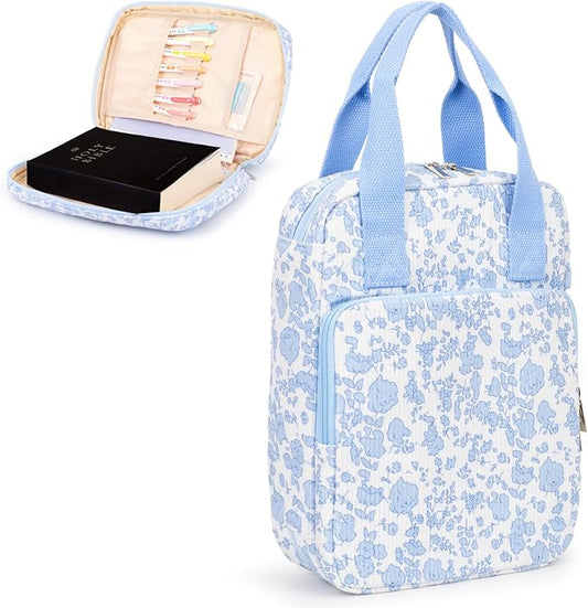 Bible Cover for Women, Bible Case,Carrying Bible Bag Scripture Case Church Bag Bible Protective with Font & Back Zippered Pocket