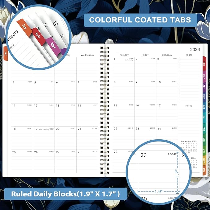 2026 Planner - Jan. 2026 - Dec. 2026, 8.5" x 11", Planner 2026 Weekly & Monthly, 2026 Calendar with 12 Monthly Tabs, Back Pocket