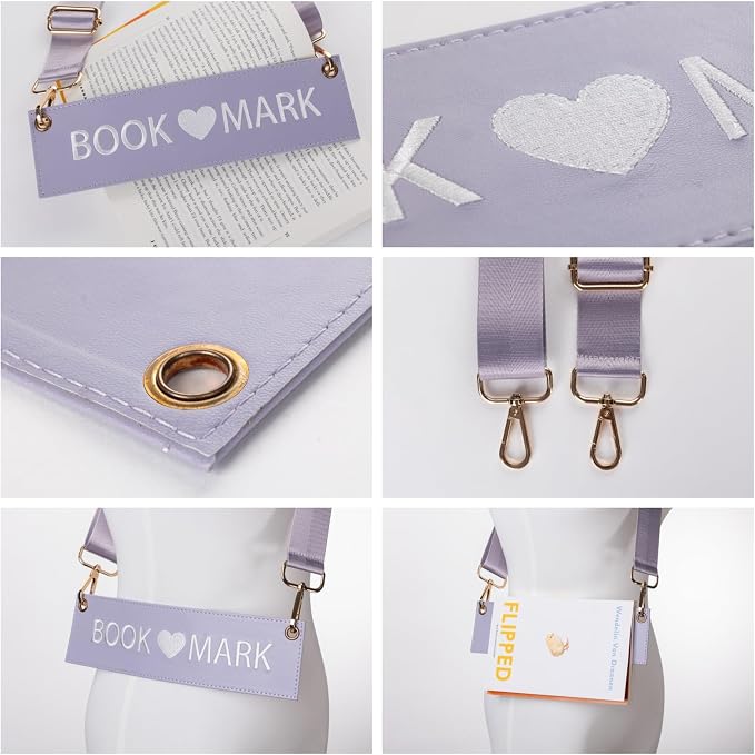 10 Inch Detachable Strap Bookmark,Embroidered Leather Bookmarks for Women,Unique Cool Funny Bookmarks Carrier for Women,Readers,Book Lovers (Purple)