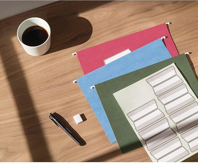 Smead Hanging File Folder with Erasable ProTab, 1/3-Cut Erasable Tabs, Adjustable Position, Letter Size, Red, 20 per Box, Eraser Included (64197)