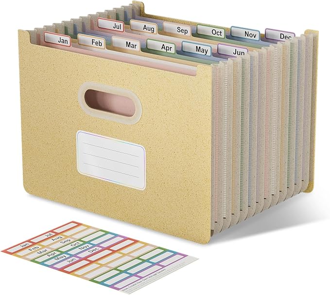 EcoStash 12 Pockets Accordion File Organizer, Wheat Straw File Folders, Upright & Open Top, Monthly Bill Receipt Organizer, 100% BPA Free, Return to Nature, Letter/A4 Size - Wheat Yellow