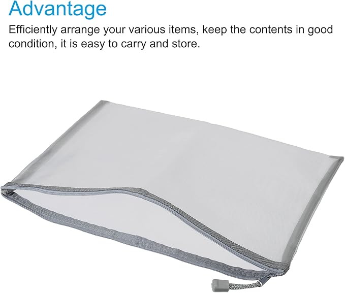 MECCANIXITY Mesh Zipper Bags, A4 Nylon Zip Pouch Pencil Case Storage Pockets for Travel Office Accessories, Gray Pack of 6