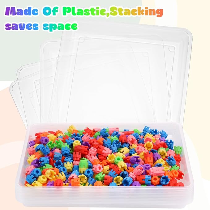 Hoteam 10 Pcs Flat Storage Organizer Tray Bin Paper Tray for Classroom Plastic Stackable File Organizer for School Office Teacher Book Organization(Clear,16.14 x 11.81 x 1.38 Inch)