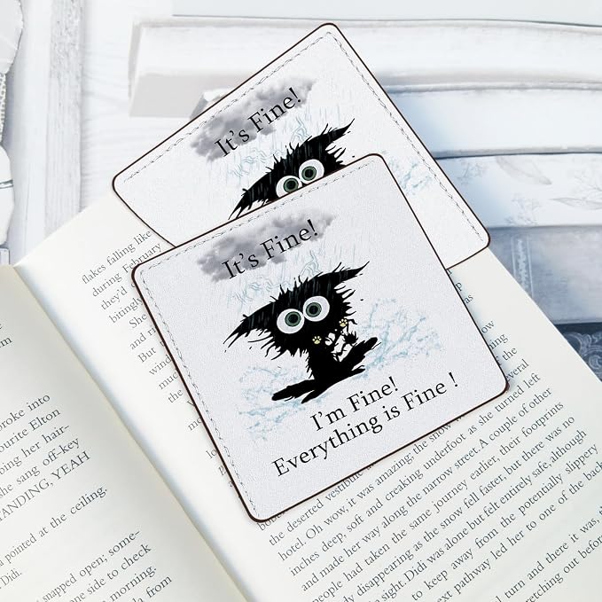 2 Pack Funny Cat hit by Lightning Leather Book Corner Bookmark, Durable Handmade Reading Accessories - Gifts for Readers, Women, Men, Teachers, Students