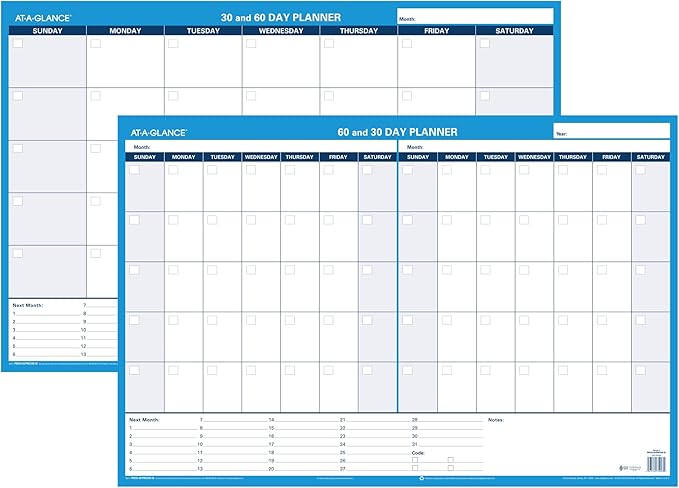 AT-A-GLANCE Wall Planner / Calendar, Undated, Erasable, 30/60-Day, 36 x 24, White/Blue (PM233-28)