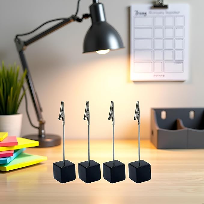 4 Pcs Memo Clip Holders Stand with Alligator Clasp Pictures Card Paper Note Clip Office Memo Holders Desk Accessories & Workspace Organizers for Office Home Use