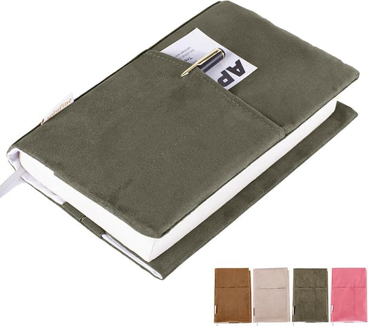 APLUFINE Velvet Book Cover for Paperbacks, Reusable Fabric Book Cover with Pockets, Adjustable Book Protector for Softcover Books, Journals & Bibles