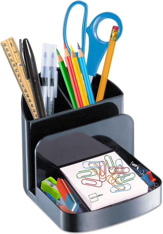 1InTheOffice Office Supplies Desk Organizer, Multifunctional Plastic Desk Storage Organizer,6 Compartments, Black