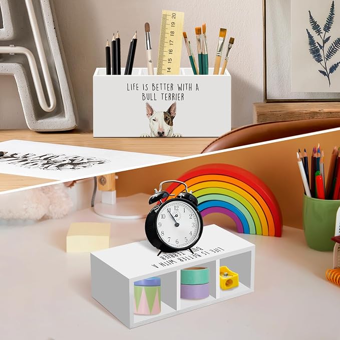Bull Terrier Dog Gifts Pen Pencil Holder for Desk, Funny Bull Terriers Dog Gift Office Desk Accessories, Life Is Better with a Bull Terrier Pen Holders Organizer for Women Bathroom Decor