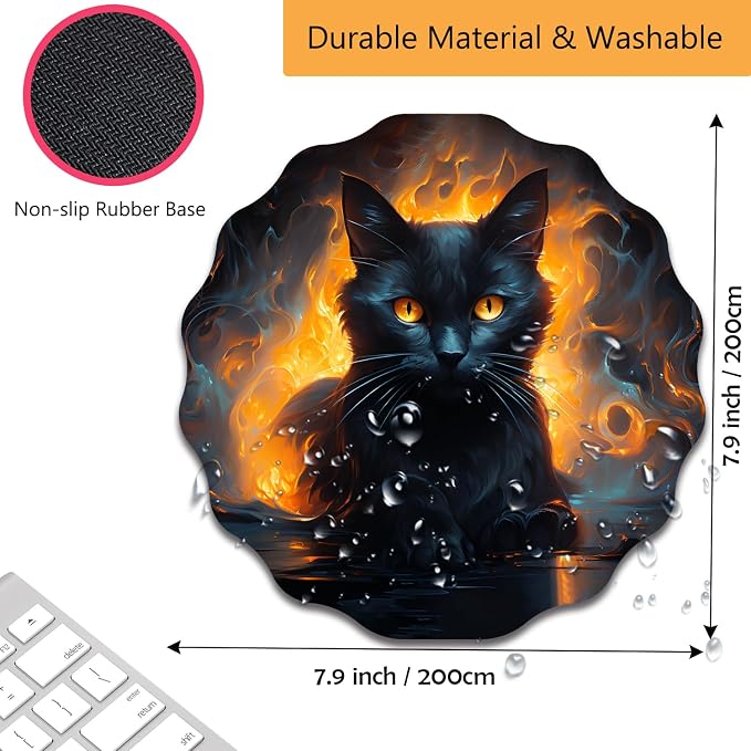 Pen Holder for Desk, PU Leather Multifunctional Desktop Storage Box and Anti-Slip Mouse Pad Set, Makeup Brush Holder Pen Organizer for Office and Home - Luminous Black Cat