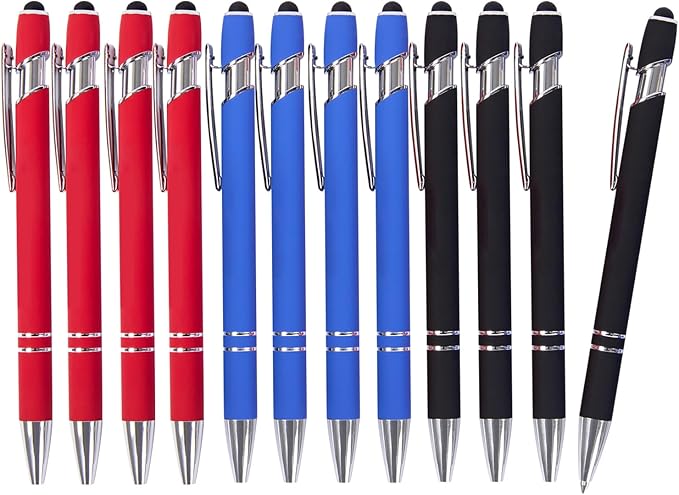 Actsun Gel Ink Pens, 12 Pcs, Fine Point, Smooth Writing, Screens & Touch Compatible, Black, Red & Blue, 0.7 mm, Gift & Office Accessory