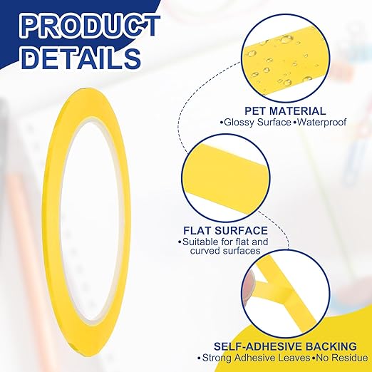 MECCANIXITY Whiteboard Tape 5/64" / 2mm Self Adhesive Graphic Chart Line Tape 72 Yard Grid Marking Stickers for Pinstripe Dry Erase Board Scrapbooking DIY Art Crafts, Dark Yellow, Pack of 3