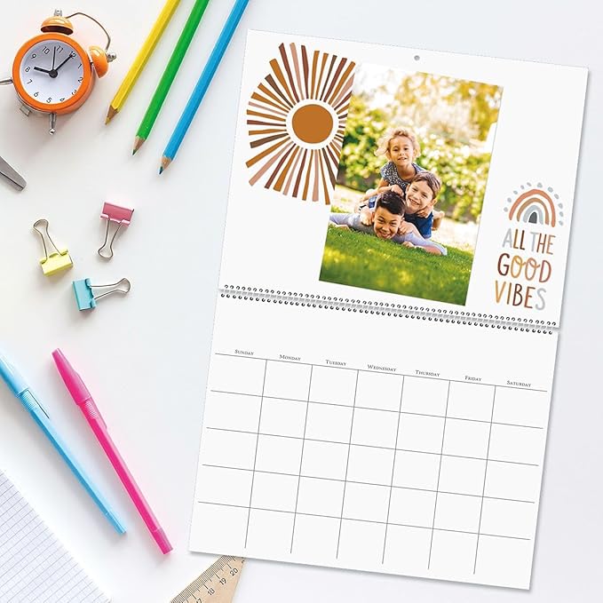 Blank Scrapbook Wall Calendar, Undated, 12-Inch x 9-Inch Size Closed, 18-Inch Size Open, Large Bookstore-Quality, DIY Spiral-Bound Hanging Monthly Calendar for Kitchen & Office, by Current