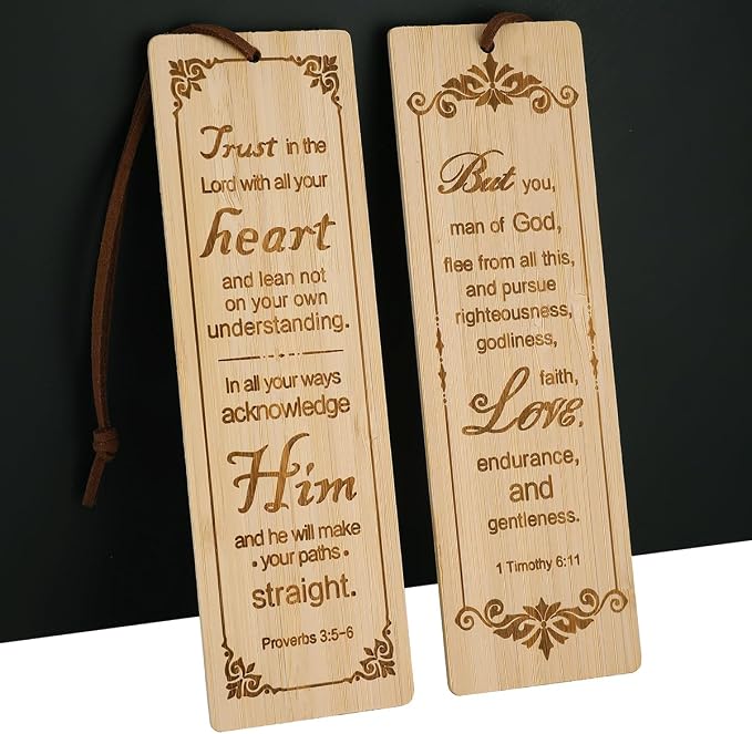2 Pcs Bible Bookmark Bamboo Bookmarks for Men, Bible Book Markers Gifts for Christians (Classic)