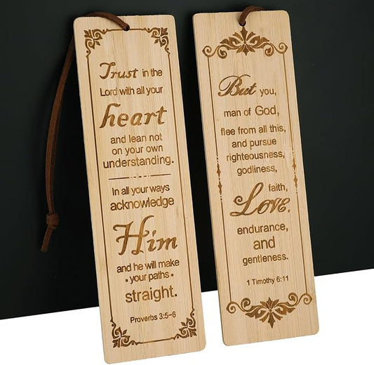 2 Pcs Bible Bookmark Bamboo Bookmarks for Men, Bible Book Markers Gifts for Christians (Classic)