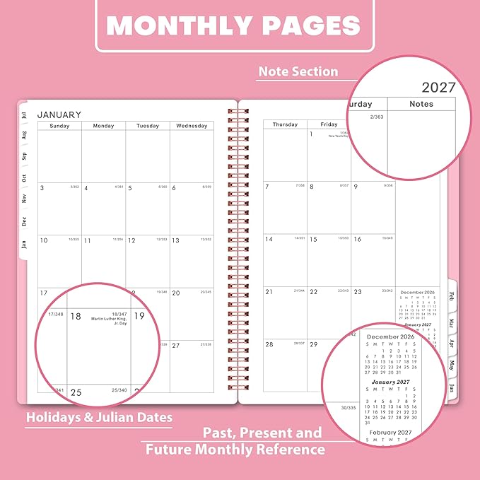 Planner 2026-2027- 2026-2027 planner weekly and monthly, Jul. 2026 - Jun. 2027, 6.25" x 8.3", Flexible Cover, A5 Thick Paper, Twin-Wire Binding - Pink
